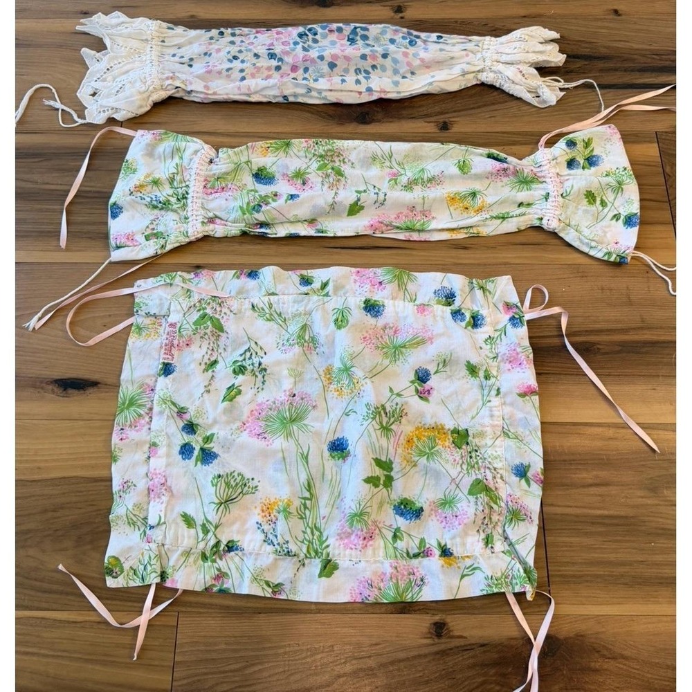 Vtg Cottagecore Floral Throw Pillow Cover Set Ribbon Tie Ruffle Shabby Chic